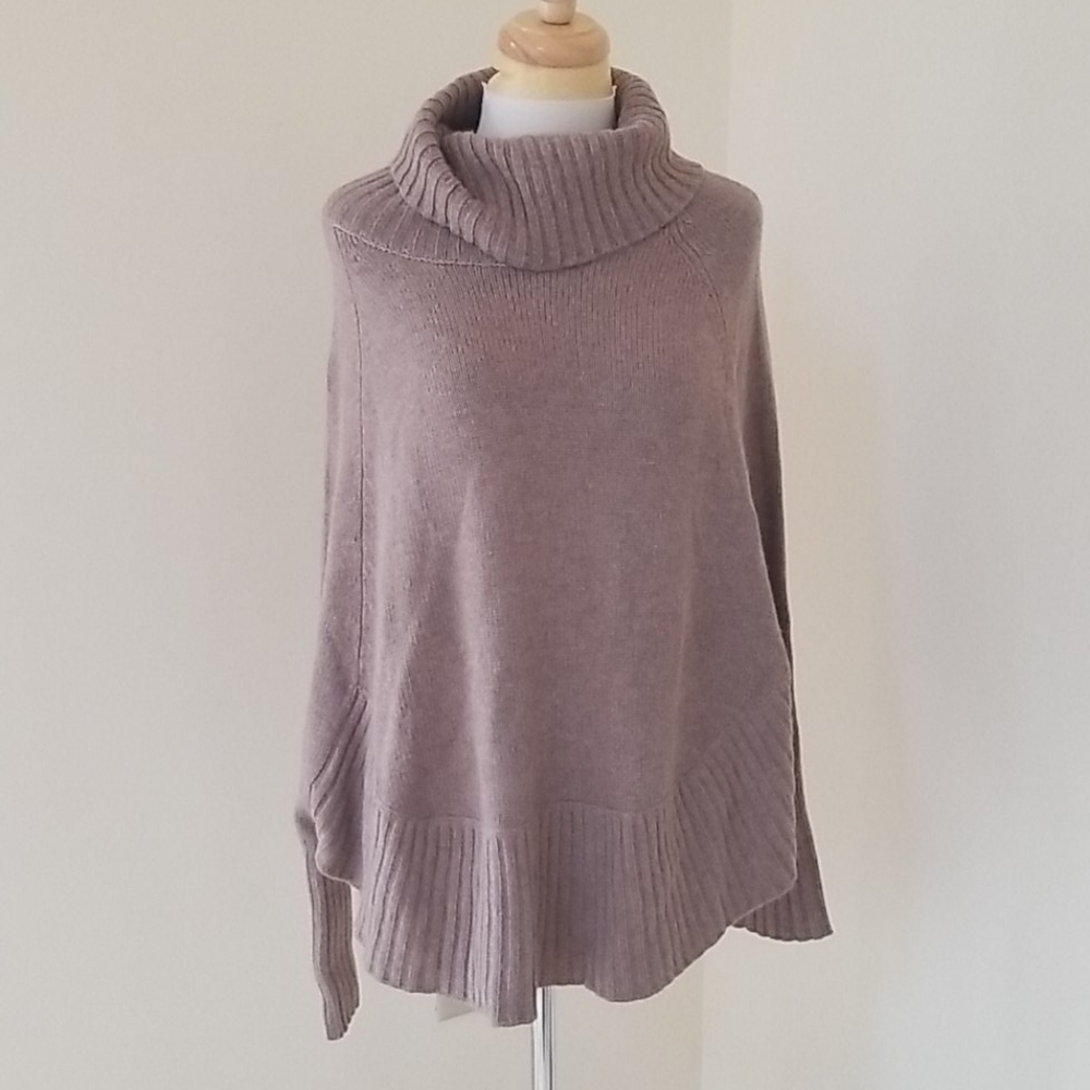 Portolano size M taupe turtle neck wool blend poncho top
